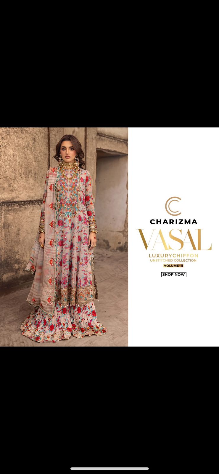 Charizma Printed Chiffon Embroidered