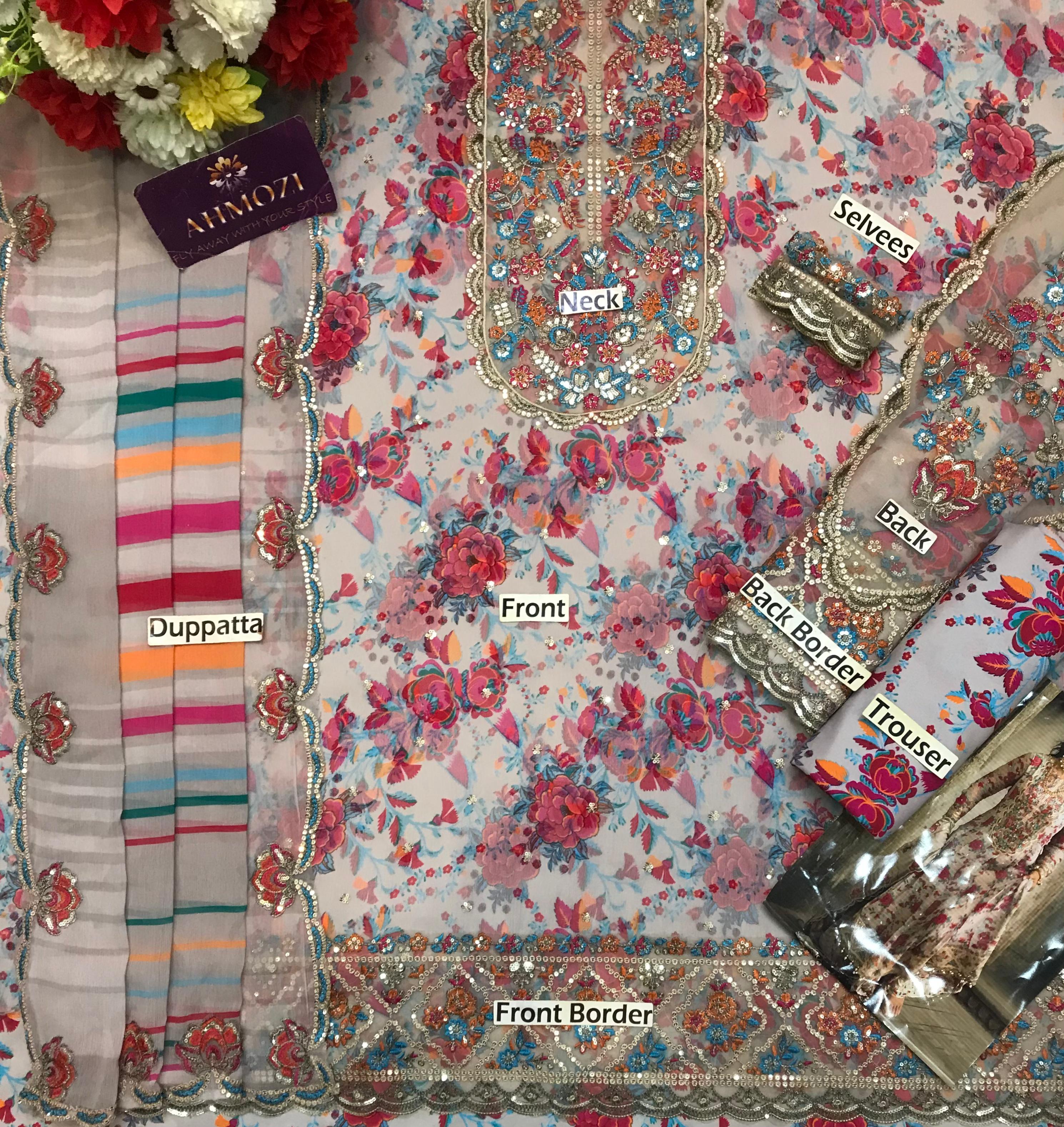 Charizma Printed Chiffon Embroidered