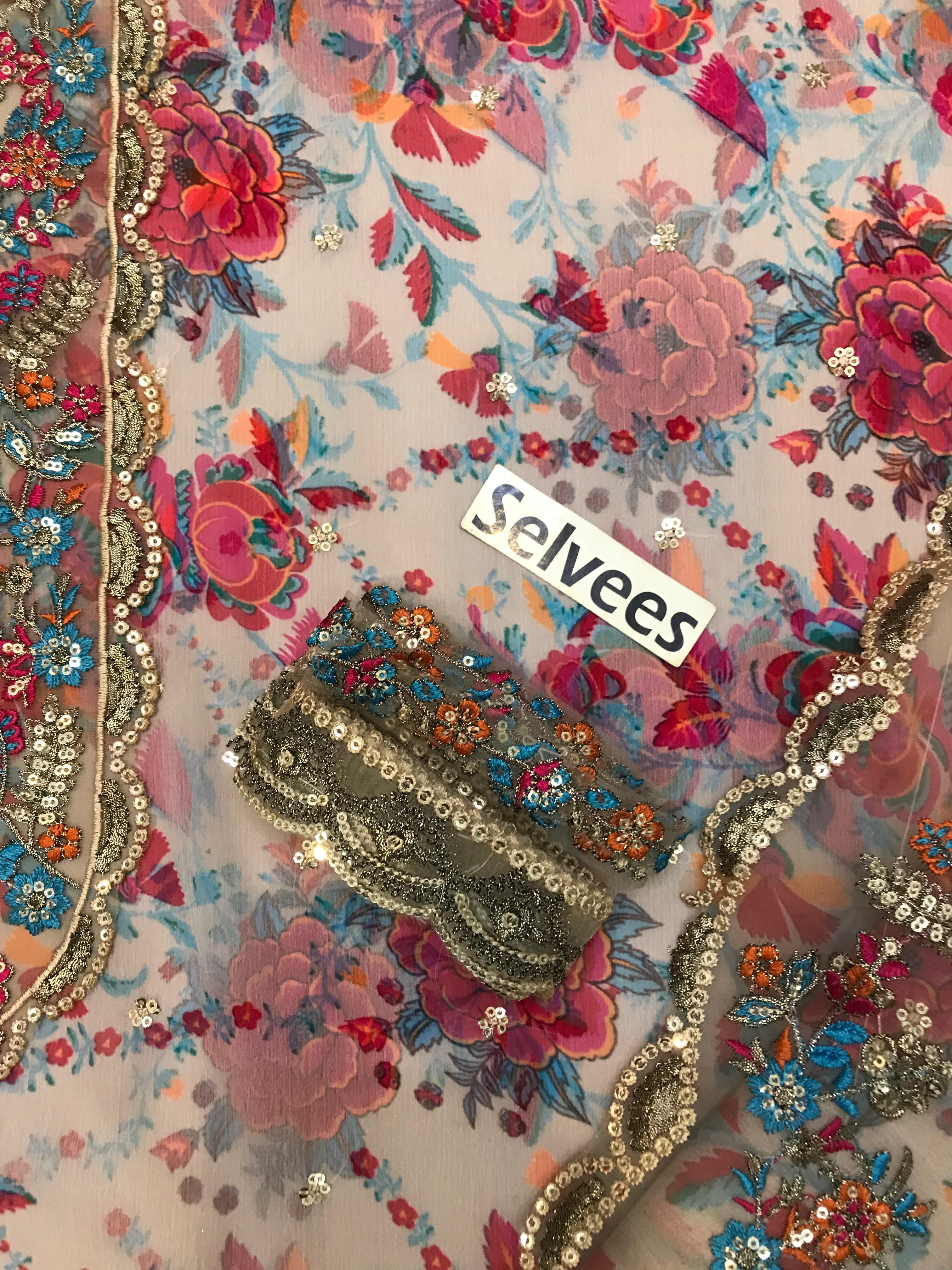 Charizma Printed Chiffon Embroidered